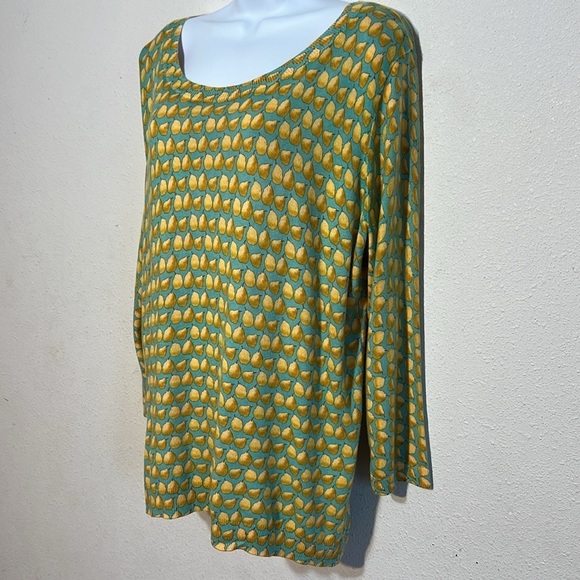 Talbots Chic Button Back Teal and Yellow Pear Patterned Sweater Top Size XL - Picture 5 of 14